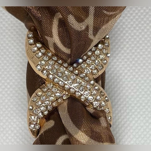 Dazzling Gold Tone X-DesignCrystal Rhinestone Scarf Slide/Ring - Picture 9 of 9